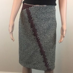 Fendi Black, White & Burgundy Diagonal Wool Pencil Skirt